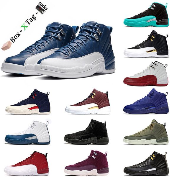 

mew jordon 12 stone blue shoes for men women basketball sneakers flu game international flight satin jordan retro, White;red