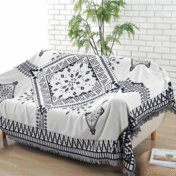 

blankets double sides throw blanket black white geometric pattern knitted cotton bed spread couch covering quilt floor carpet 130x180cm1