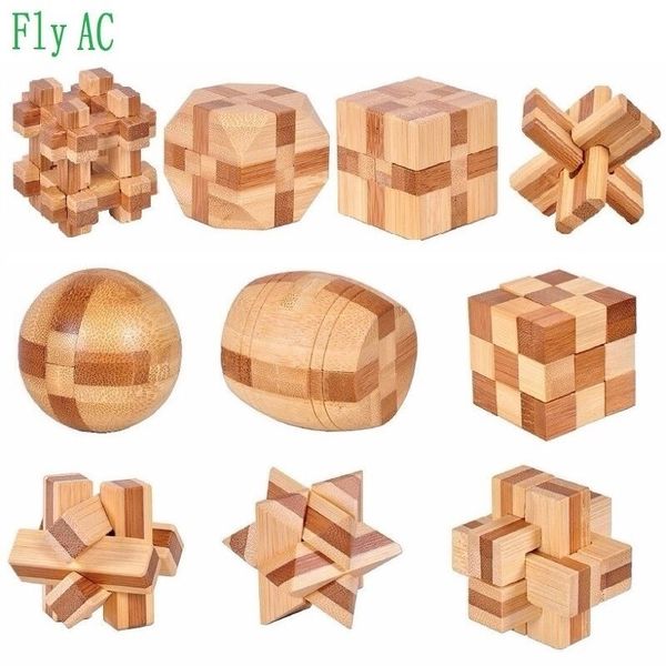 

10 pcs/set 3d handmade vintage ming lock luban lock wooden toys adults puzzle children christmas gift y200413