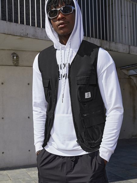 

men letter patched flap pocket jacket q5s7#, Black;brown