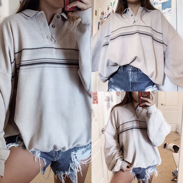 

batwing fashion hoodie autumn casual turn-down collar stripe hoodies streetwear sleeve loose sweatshirts women clothes pullovers, Black;white