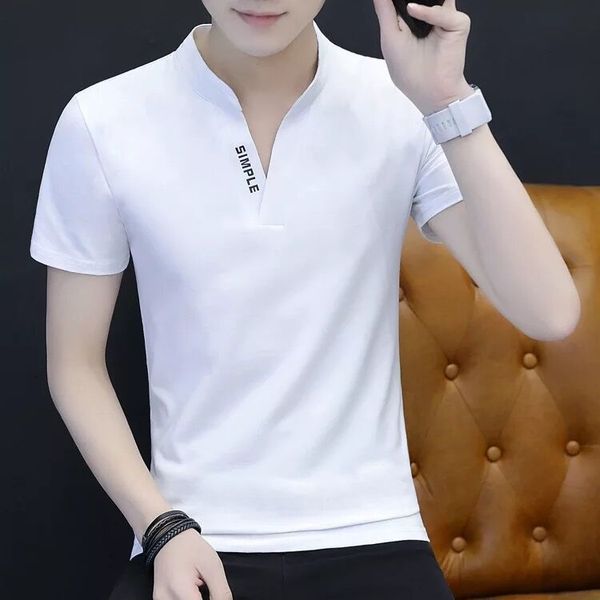 

95 cotton summer short sleeve fashion t-shirt korean youth base coat polo shirt men's clothes, White;black