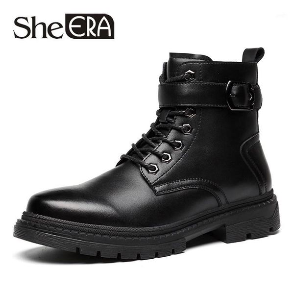 

boots men's 2021 fashion outdoor tooling warm shoes men autumn winter split leather casual oxfords1, Black