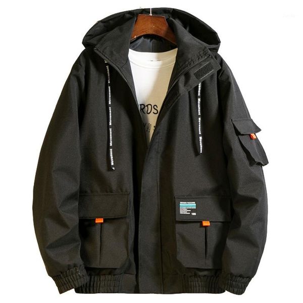 

men jacket hooded pockets men coats and jackets safari style zipper jacket streetwear coat clothes1, Black;brown
