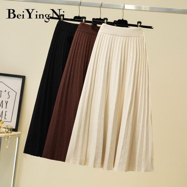 

beiyingni 2020 autumn winter skirts womens knitted leisure solid retro high waist faldas female black fashion skirt ladies jupes1