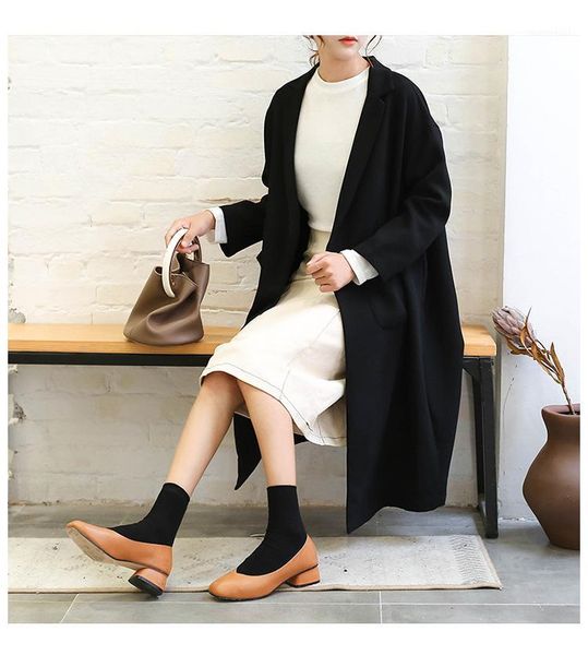 

women's trench coats long and medium-length coat w2651, Tan;black