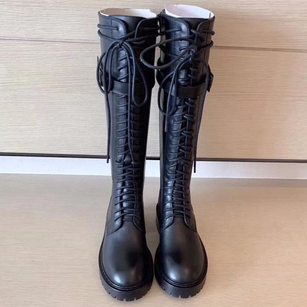 

boots 2021 woman warm pu rubber for women luxury knee high lace-up white adjustable shoes r11-181, Black