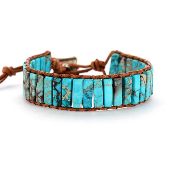 

bohemian bracelet tube shape natural stone single leather rope wrap bracelet women beaded couples bracelet dropshipping sqckxx new_dhbest, Golden;silver