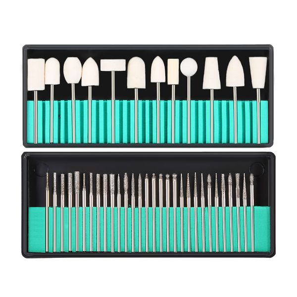 

30pcs nail drill bits + 13pcs wool nail dill bits kit 3/32'' shank for nail art machine grinding head for dead skin