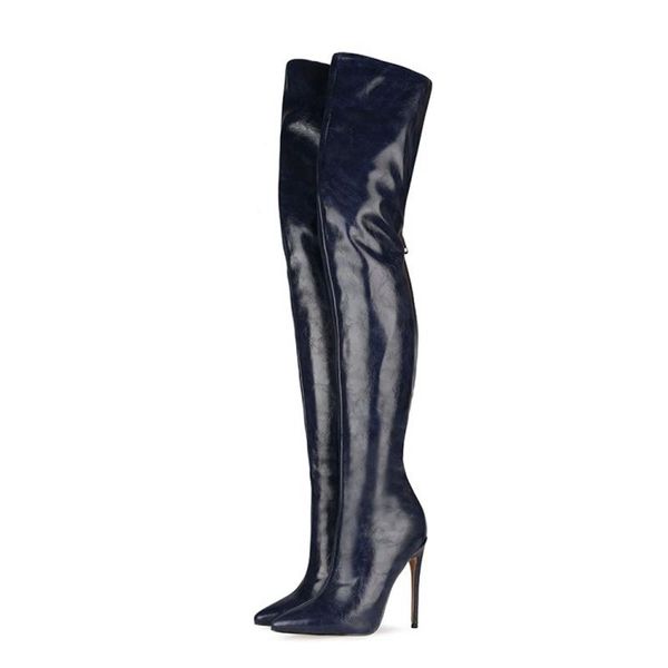 

new women shoes boots high thin heel long boots pointed toe winter for women blue, Black