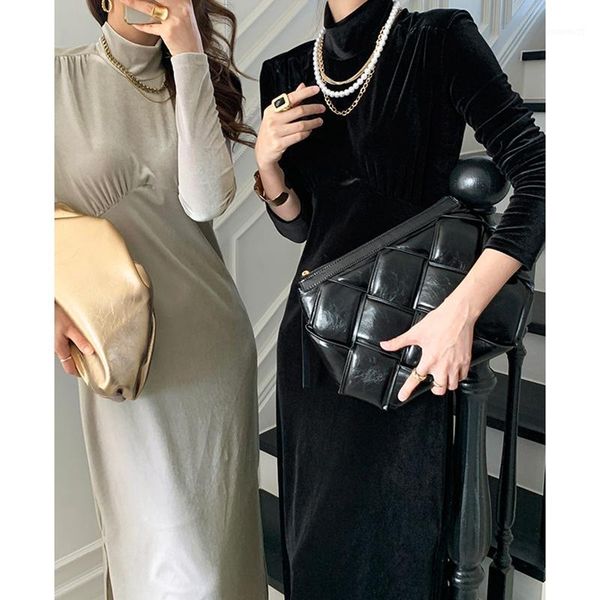

wavsiyier 2021 vintage a-line solid loose long sleeve woman elegant korean style velvet dress women dresses party winter spring1, Black;gray