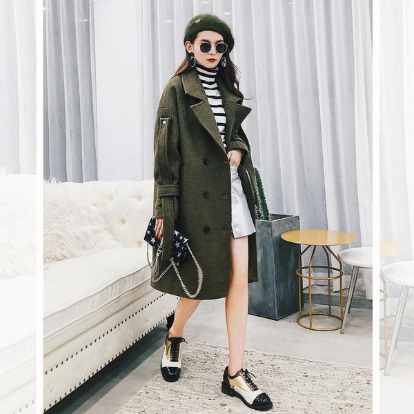 

woolen cloth coat of ladies' spring clothing han edition students long long sleeve cloth coat on1, Black