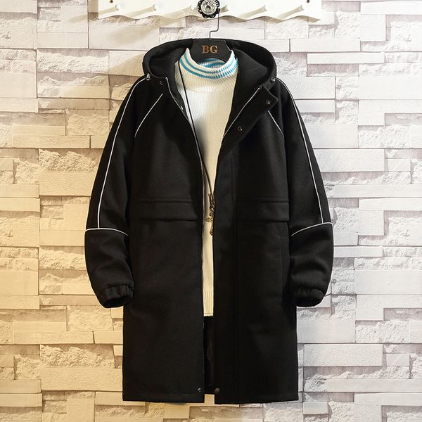 

2021 new mixtures of wool trench black khaki male jacket windbreakers x-long fashion spring jackets yjwu