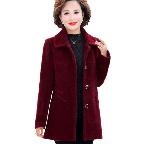 

2021 new plus size 5xl mother clothing autumn winter imitate mink velvet women woolen jacket short long-sleeved new wool coat cxkw, Black