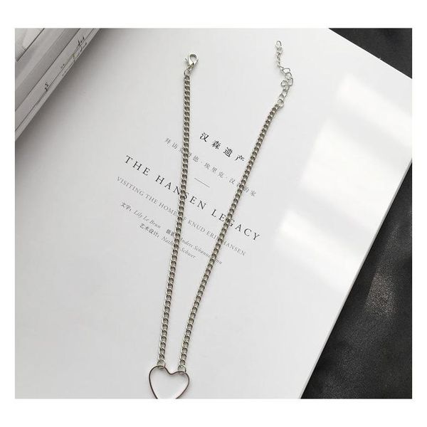 

european and american foreign trade jewelry simple metal wind hollow peach heart - shaped short neckl sqcsxx dh_seller2010, Silver