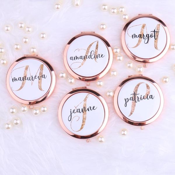 

party favor monogrammed compact mirror gold initial your name alphabet wedding junior bridesmaid bachelorette mom birthday gift