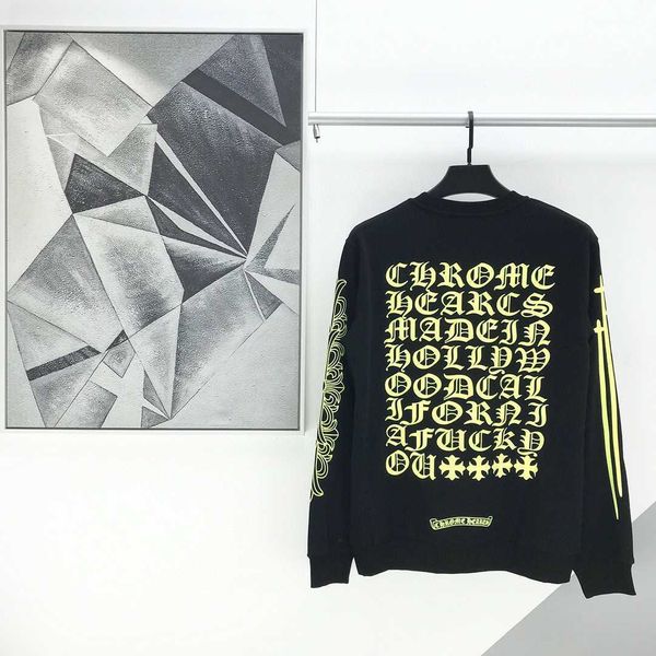 

autumn winter new ch crosin sanskrit fluorescent yellow printed men's and women's sweater long sleeve loose round neck top, Black