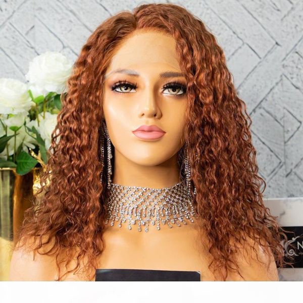 

ginger blonde curly lace front human hair wigs for black women 180density ginger silk full lace wigs bleached knots, Black;brown