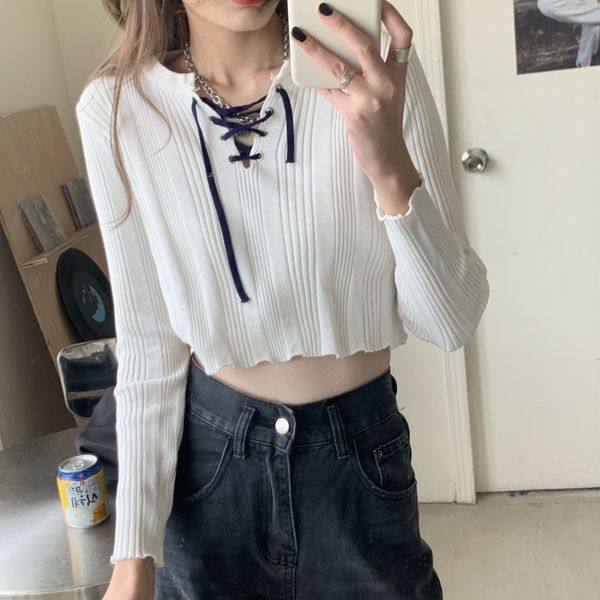 

djnsz strapping short knitted coat shows sleeve long sleeve strapping coat knitted short t-shirt t-shirt shows thin long thin oxngd, White;black