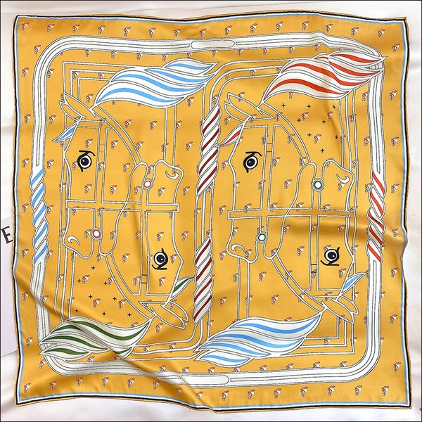 

square silk scarf foulard satin female silk head scarves for ladies hand sewn edges scarf 90 animal print, Blue;gray