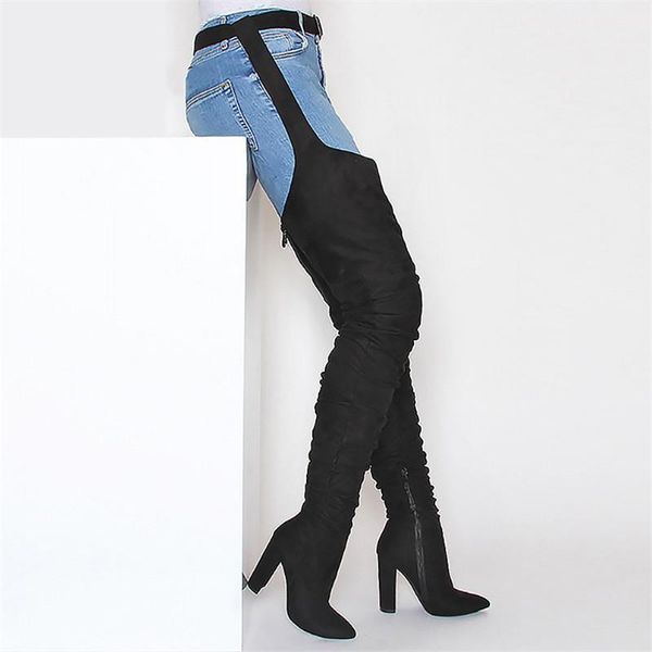 

boots 2021 women black green suede over the knee female autumn winter lady thigh high long zapatos de mujer1