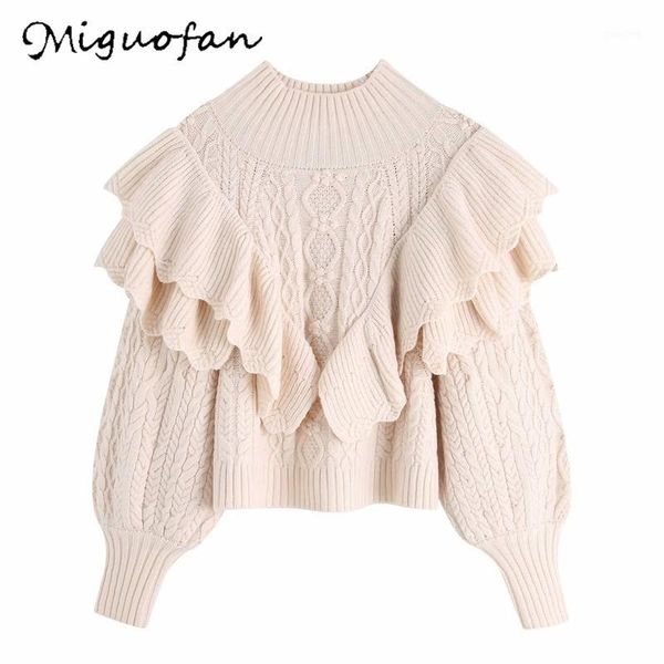 

miguofan thick knitted vintage jumpers women ruffles sweaters pullovers long sleeve casual turtleneck sweaters for female winter1, White;black