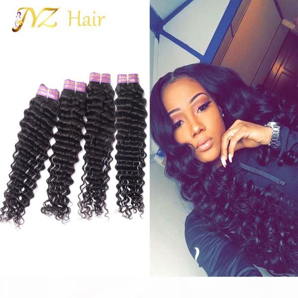 

jyz human hair deep wave brazilian 4 bundles malaysian virgin hair deep wave human hair bundles peruvian wefts virgin, Black
