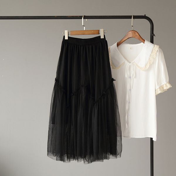 

2021 new spring and summer hammock bow straight double multi-layer halfbody knit faerie skirt reductionsweet girl cloth 0cxg, Black