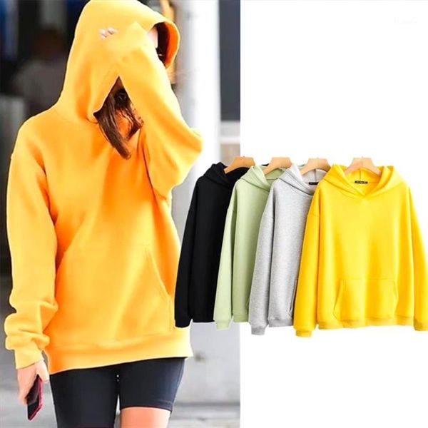 

2019 winter casual fleece women hoodies sweatshirts long sleeve yellow girl pullovers loose hooded female thick coat1, Black