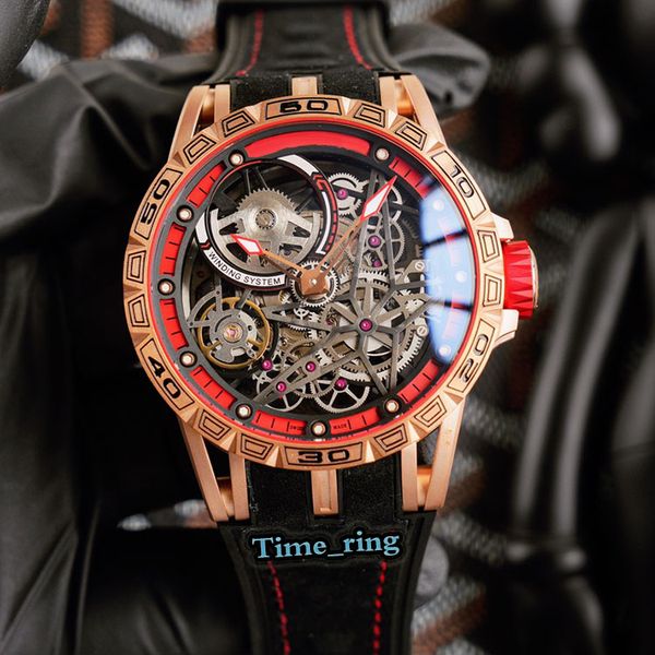 

high version rddbex0422 skeleton dial rose gold steel case automatic mechanical movement mens watch black leather strap designer watches, Slivery;brown