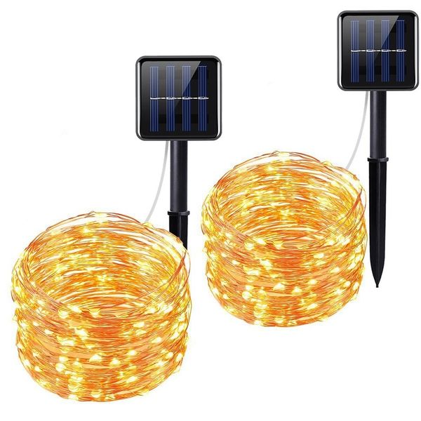 100/200 LEDs Solar Strip Light IP65 Cobre Fio de Cobre Luz Fada Luz Ao Ar Livre Painel Solar Powered Home Jardim Decoração de Festa de Natal Y200903