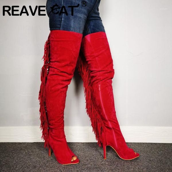 

reave cat woman spring autum tassels over the knee boots round toe thin high heels flock zipper large size 35-47 casual party1, Black