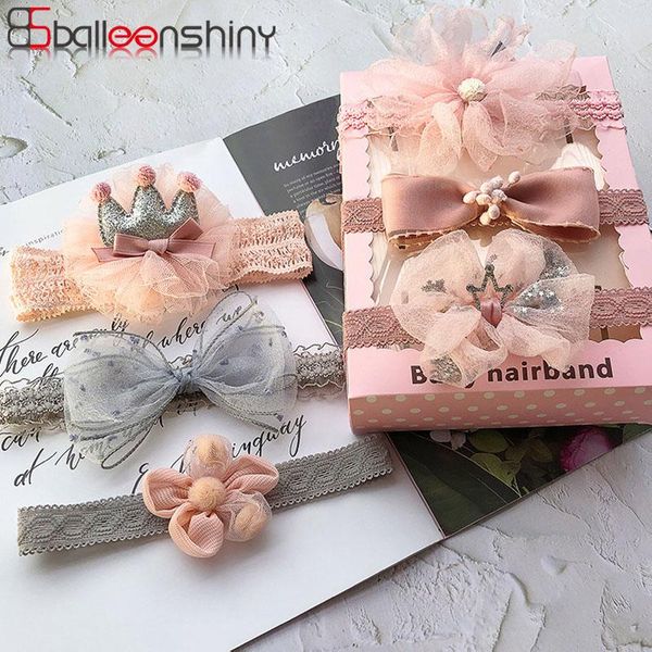 

hair accessories balleenshiny 3pcs/set lace flower bowknot baby headband set no box bands kids floral elastic head, Slivery;white