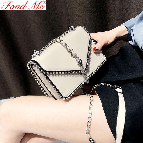 

new rivets chain small square bag all -matching tassel shoulder messenger bag