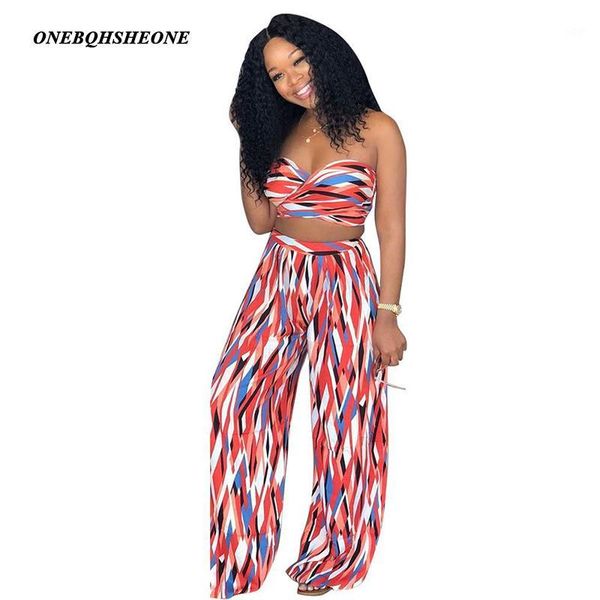 

2018 summer plus size 2 piece set women tie dye flare pants set bandage sleeveless crop wide leg pants women clothing sets1, White