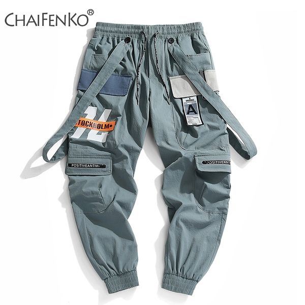 

chaifenko new jogger leisure sports trousers men hip hop streetwear beam foot cargo pants fashion printing men pants 201114, Black