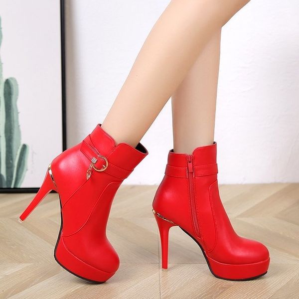 

2021 new fall winter women high-quality fashion round leather zip toe snow boots u0hv, Black
