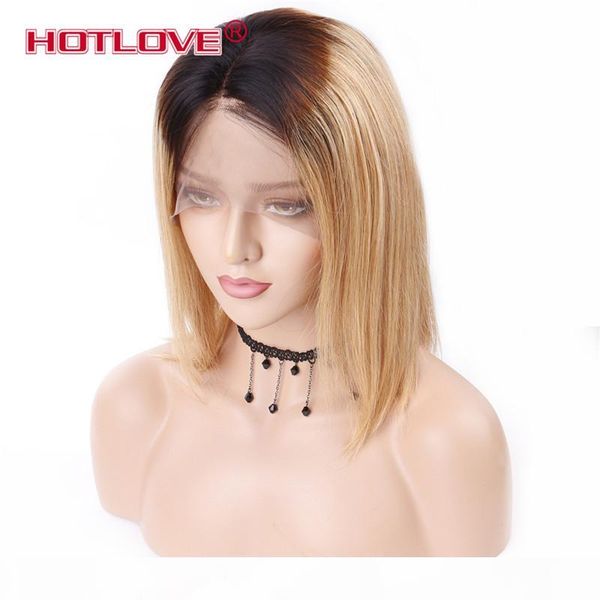 

ombre human парики t1b 27 светлого цвет 150% плотность прямого боба парик pre щипкового hairline с младенцем для волос beauty women девушки, Black;brown