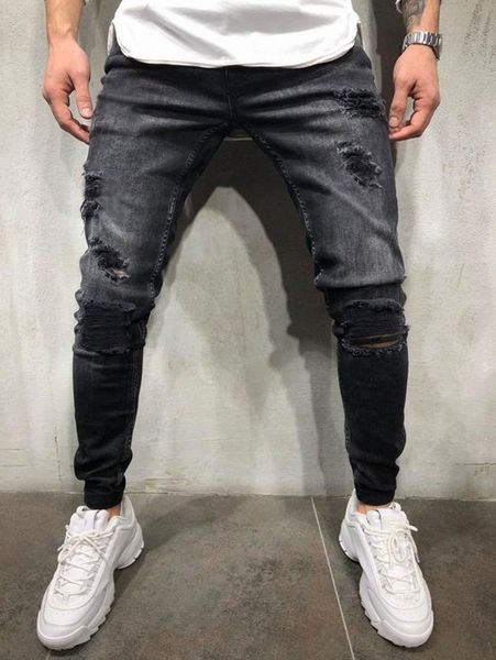 

men solid ripped skinny jeans u5q7#, Blue