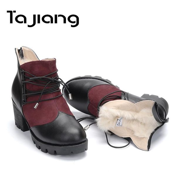 

ta jiang fashion snow boots women winter warm plush boots autumn flock ankle for women platform high heels shoes woman, Black