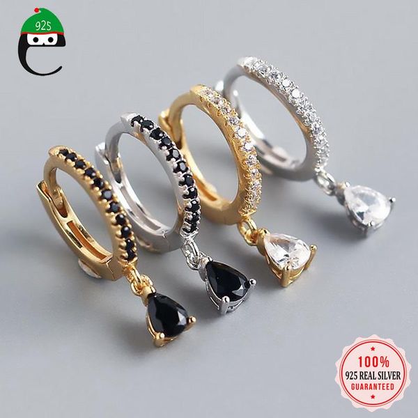 

hoop & huggie elfoplatasi real 925 sterling silver fashion ins water drop cz charm earring for women wedding party s925 jewelry da1583, Golden;silver
