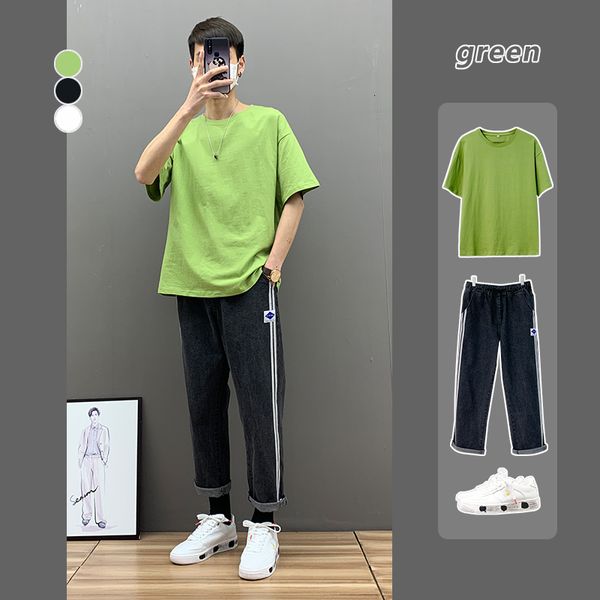 

2020 summer new solid color loose fashion brand cotton versatile short sleeve men's t-shirt