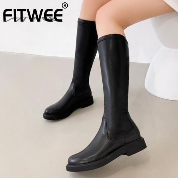 

boots fitwee women knee high flat heel round toe winter long fashion shoes footwear size 32-43, Black
