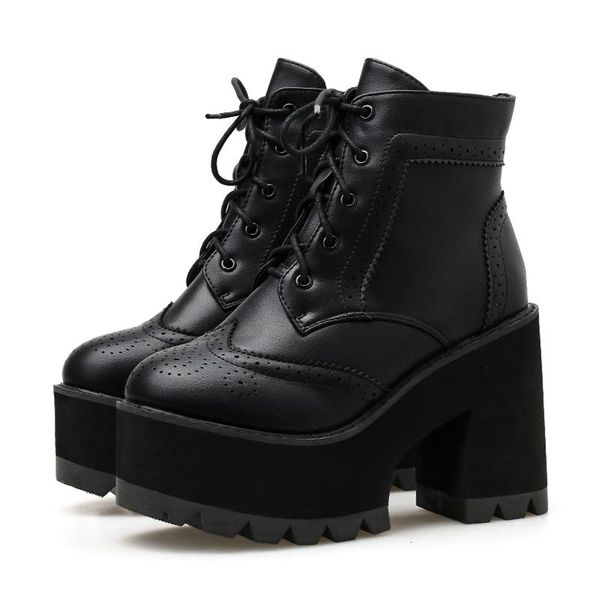 

women snowboots new fashion lace up boots autumn platform ankle boots women thick heel platform shoes fur lja934-2, Black