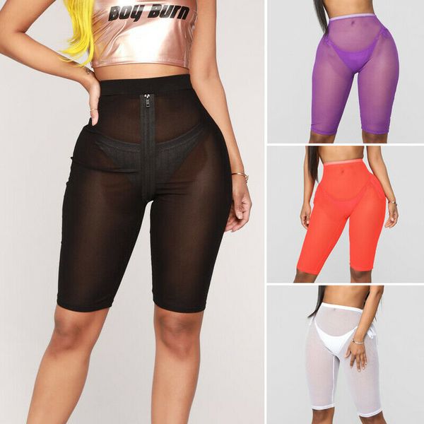 

black woman skinned shorts zipper through mesh half shorts, White;black