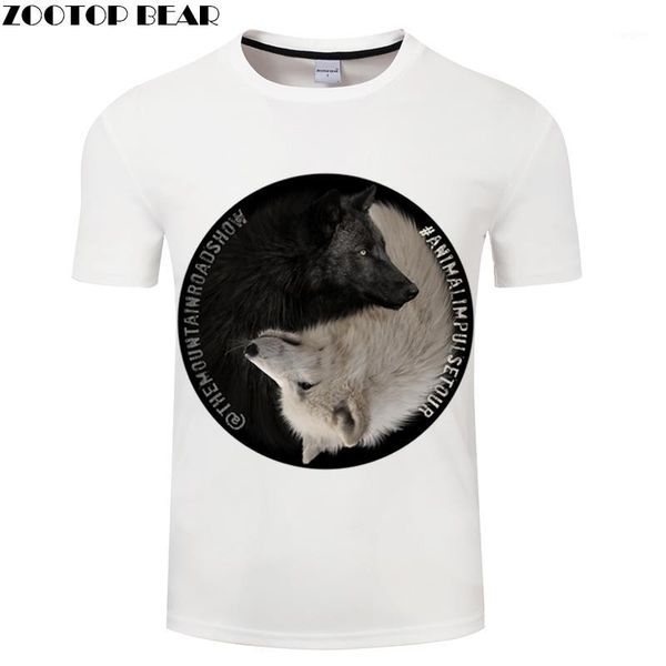 

ying & yang wolves white t-shirt 3d animal pirnts mens t-shirt 2018 mens clothing tees drop ship1, White;black