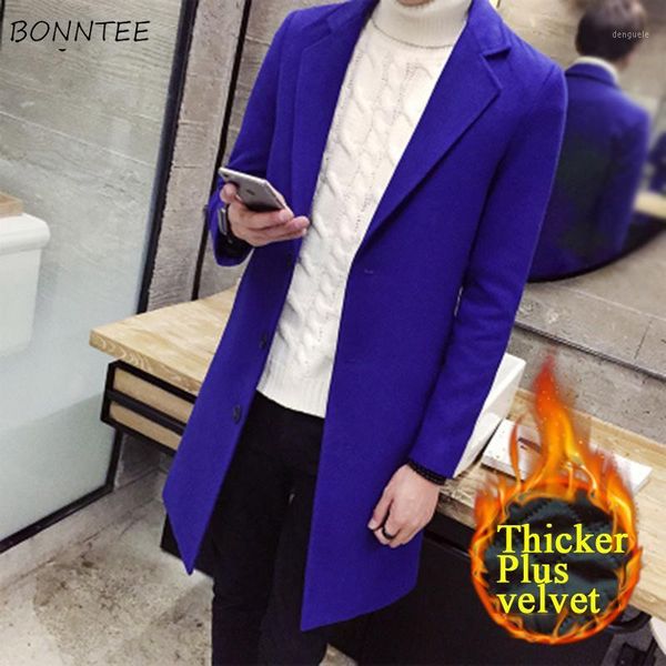 

wool men thicker plus velvet warm soft solid simple all-match korean style leisure daily blends mens outerwear new1, Black