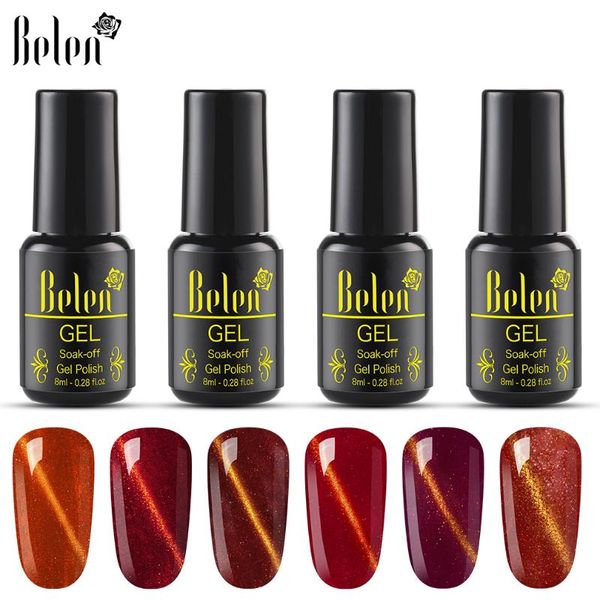 

belen 8ml cat eye gel nail polish 3d magnetic uv gel varnish golden color lacquer semi permanent nail art uv base coat, Red;pink