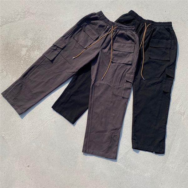 

drawstring cargo-breasted high street cargo pants men women 1 quality washed joggers overalls loose trousers, Black
