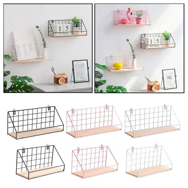 

wall unit metal wire wood industrial style shelf rack storage display decor